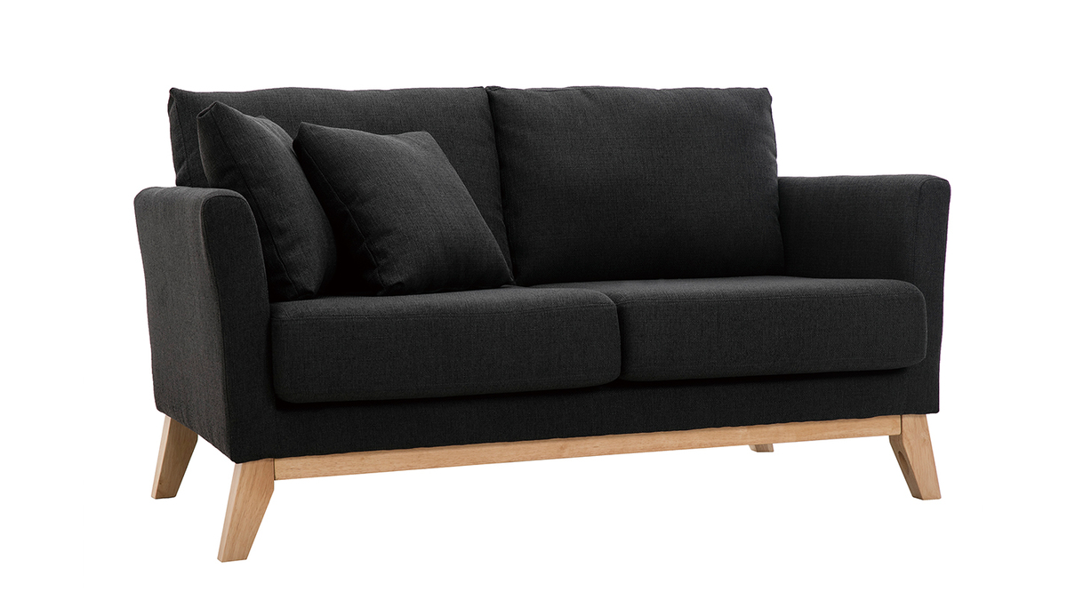 Sofa skandinavisch 2 Pltze Dunkelgrau und helle Holzbeine OSLO