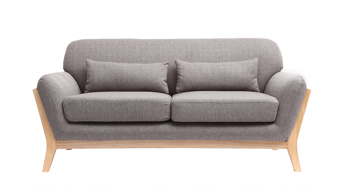 Sofa skandinavisch 2 Pltze Grau Holzbeine YOKO