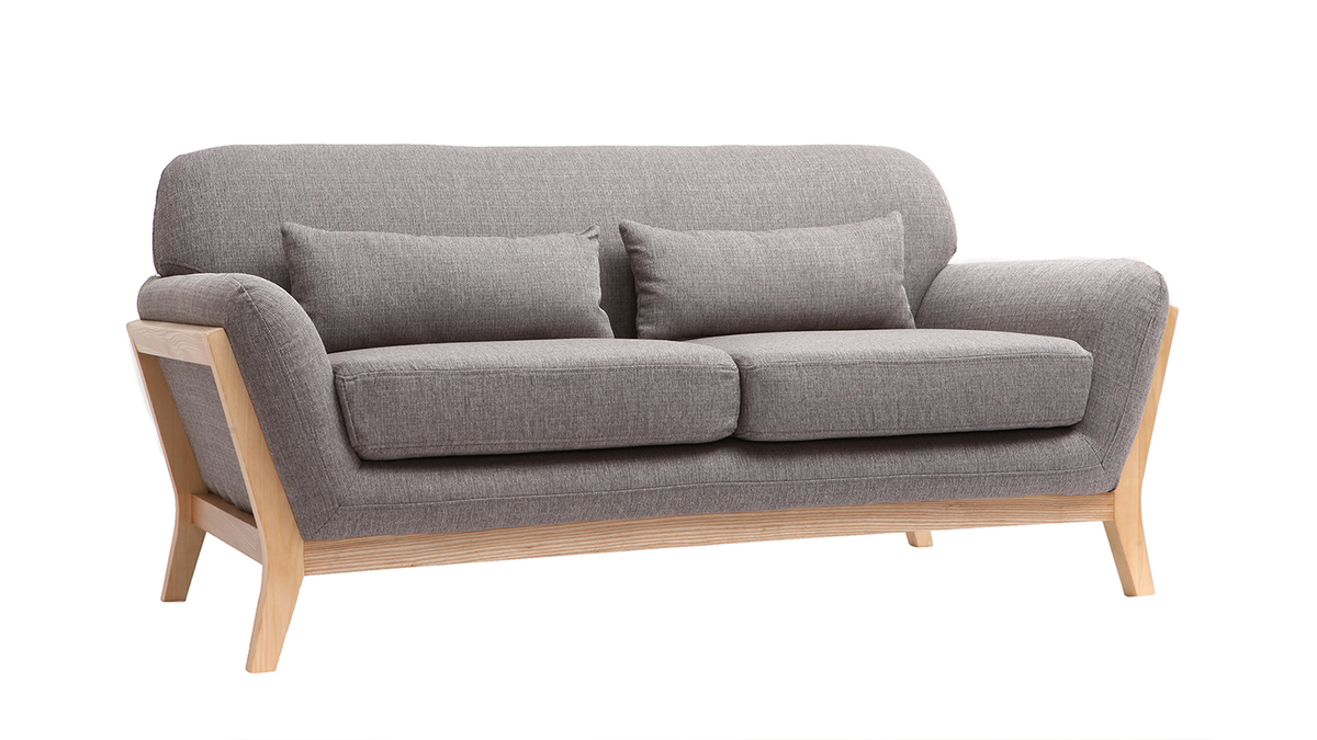Sofa skandinavisch 2 Pltze Grau Holzbeine YOKO