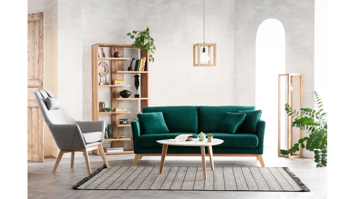 Sofa skandinavisch 3 Pltze Hellgrau Holzbeine OSLO