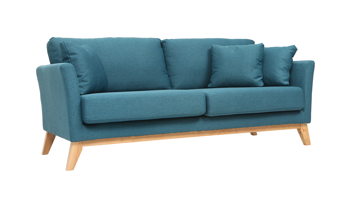 Sofa skandinavisch 3 Pltze Miliboo-Blau Holzbeine OSLO