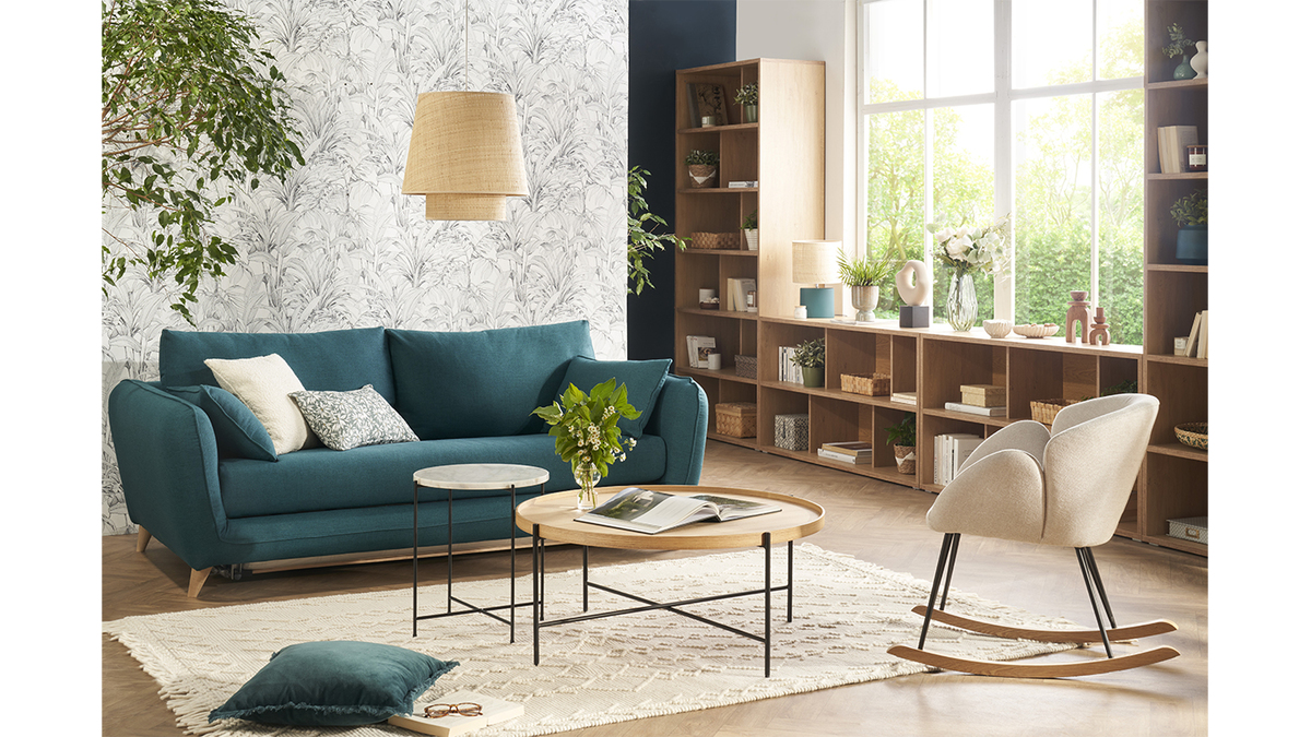 Sofa skandinavisch 3 Pltze pfauenblau CREEP