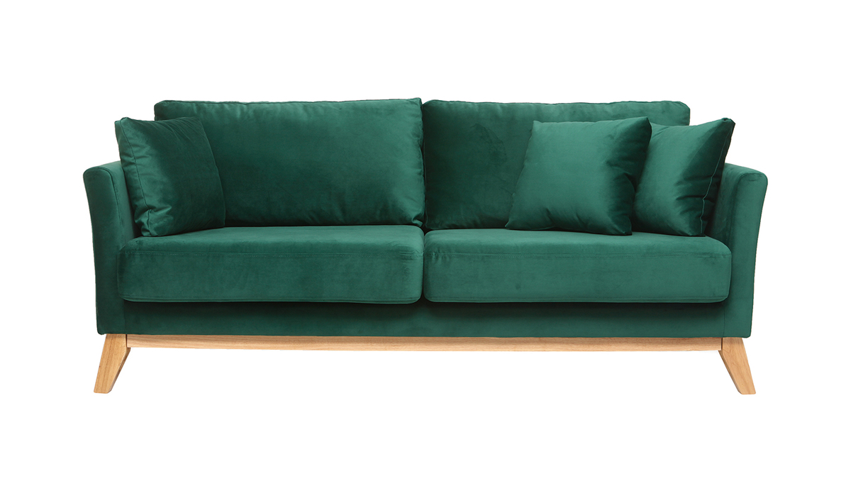 Sofa skandinavisch 3 Pltze Samt midnight green Holzbeine OSLO