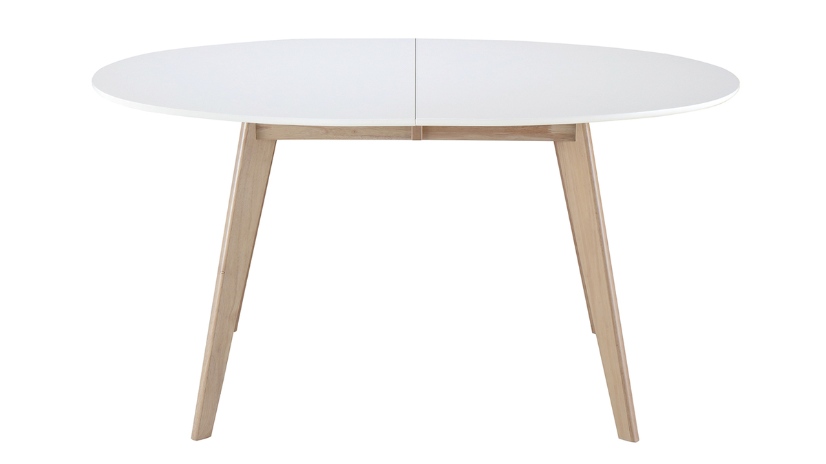 Tisch ausziehbar oval Wei und helles Holz L150-200 LEENA