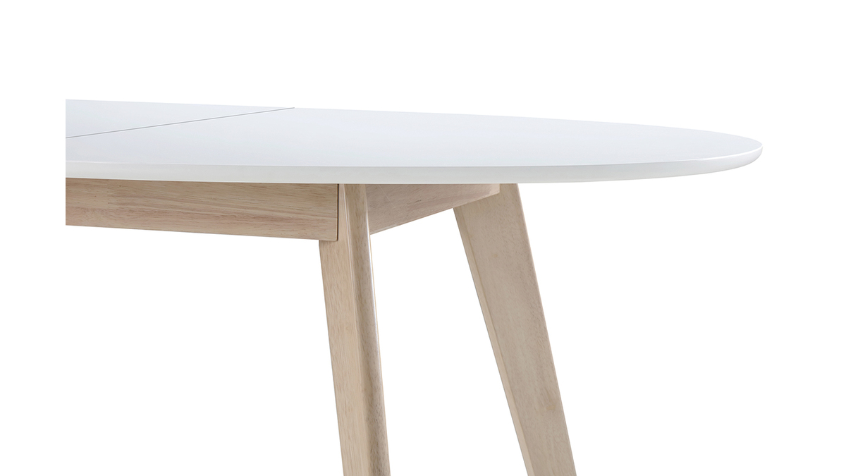 Tisch ausziehbar oval Wei und helles Holz L150-200 LEENA