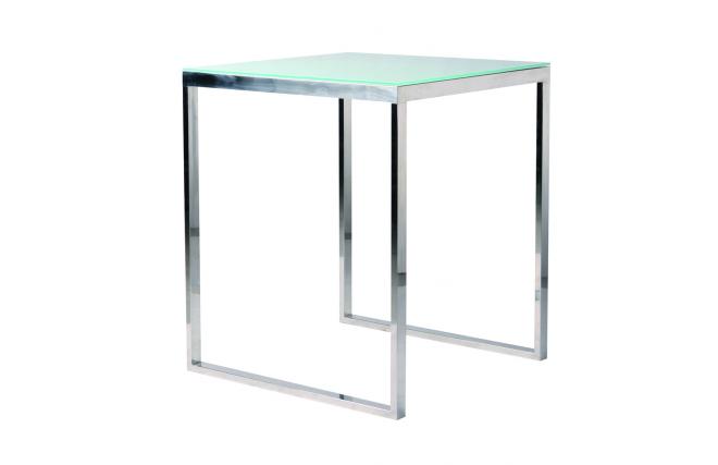 Viereckiger Bartisch / Hochtisch INOLA 90 cm aus Edelstahl und geh&auml;rtetem Glas