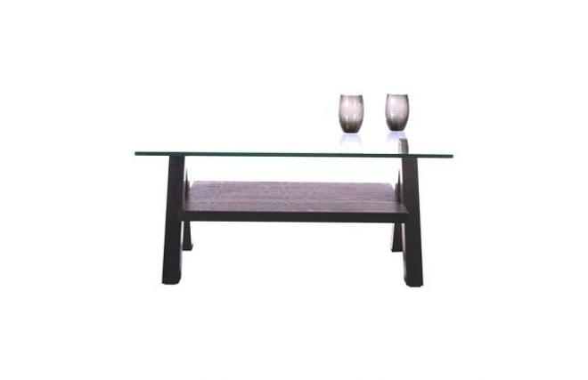 Viereckiger Design Salontisch / Couchtisch NEW BAILEY - Farbe Wenge - Platte aus geh&auml;rtetem Glas