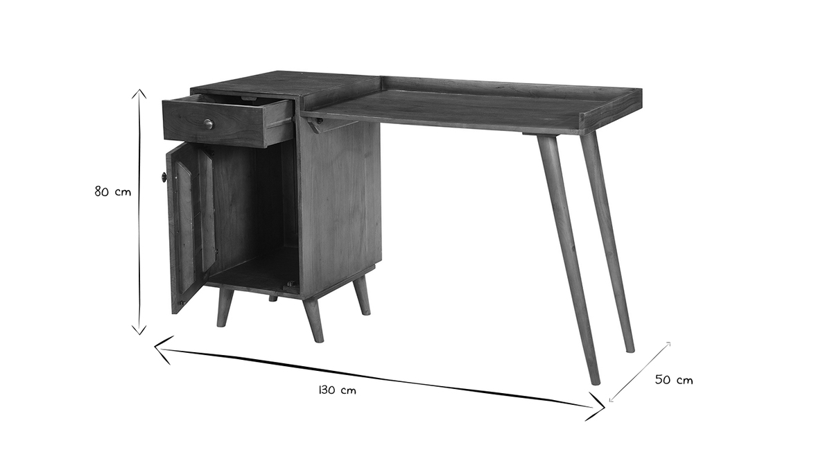 Vintage-Schreibtisch mit Schubladenelement aus massivem Akazienholz B130 cm  ROBY