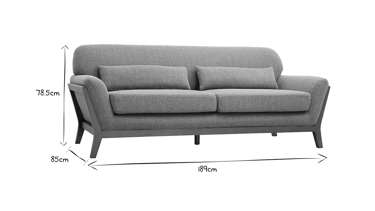 Vintage-Sofa in Grau und Nussbaum 3-Sitzer YOKO