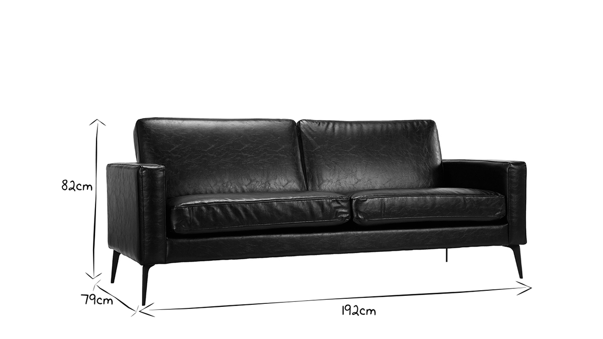 Vintage-Sofa Schwarz 3 Sitzpltze RICCI