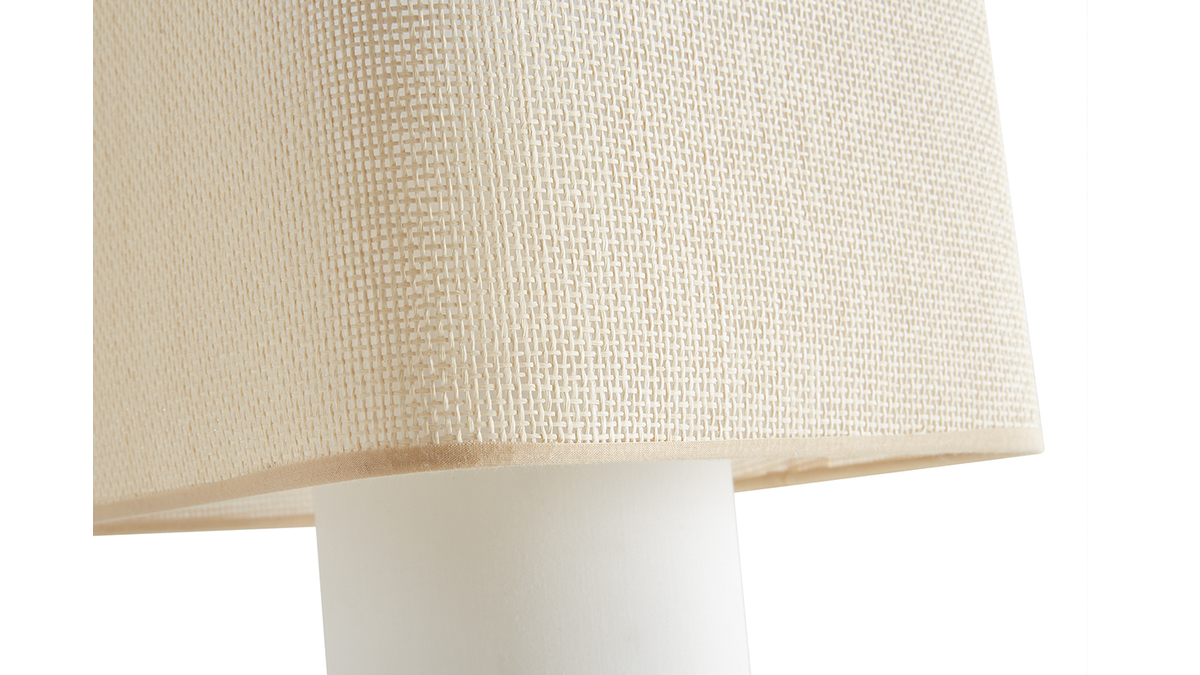 Vintage-Tischleuchte aus crufarbener Baumwolle und Lampenschirm aus gewebtem Papier H36 CUBO
