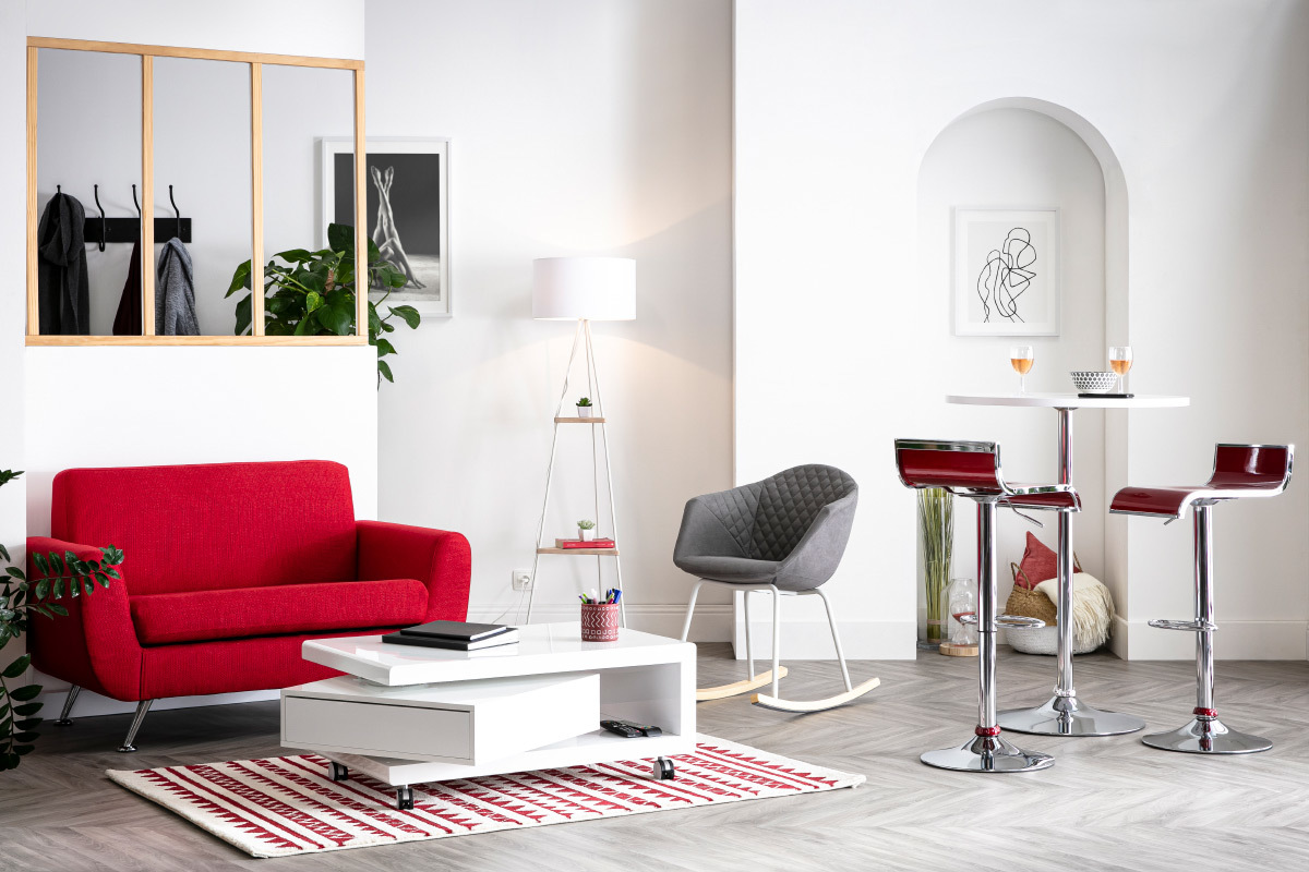 Wei&szlig;e Barhocker / K&uuml;chenhocker Design WAVE - Satz von 2