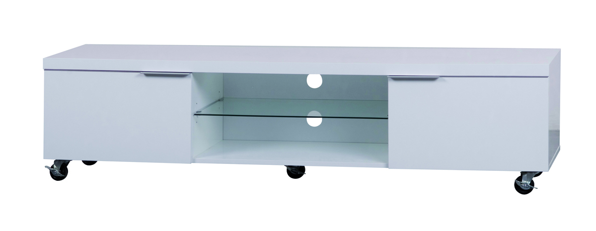 Weisses Design Fernsehm&ouml;bel LEA auf Rollen - 170 cm -  2 F&auml;cher und 2 Schubladen
