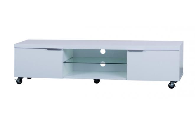 Weisses Design Fernsehm&ouml;bel LEA auf Rollen - 170 cm -  2 F&auml;cher und 2 Schubladen
