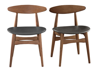 Design-Stuhl aus Nussbaum und schwarzem PU 2er-Set WALFORD