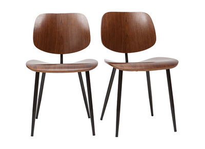 St&uuml;hle TOBIAS dunkles Holz und schwarzes Metall (2er-Set)