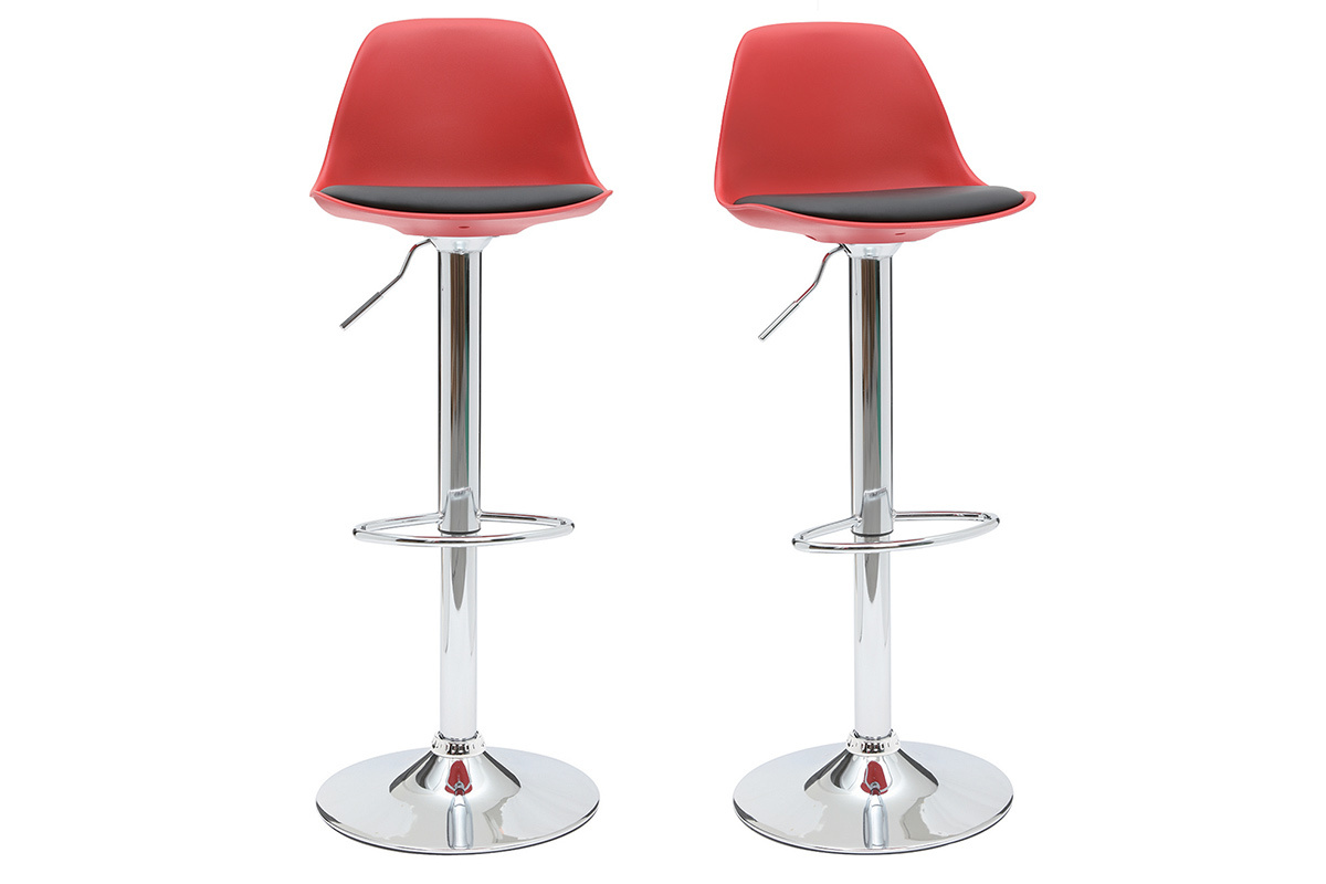 2 Design-Barhocker STEEVY Schwarz und Rot