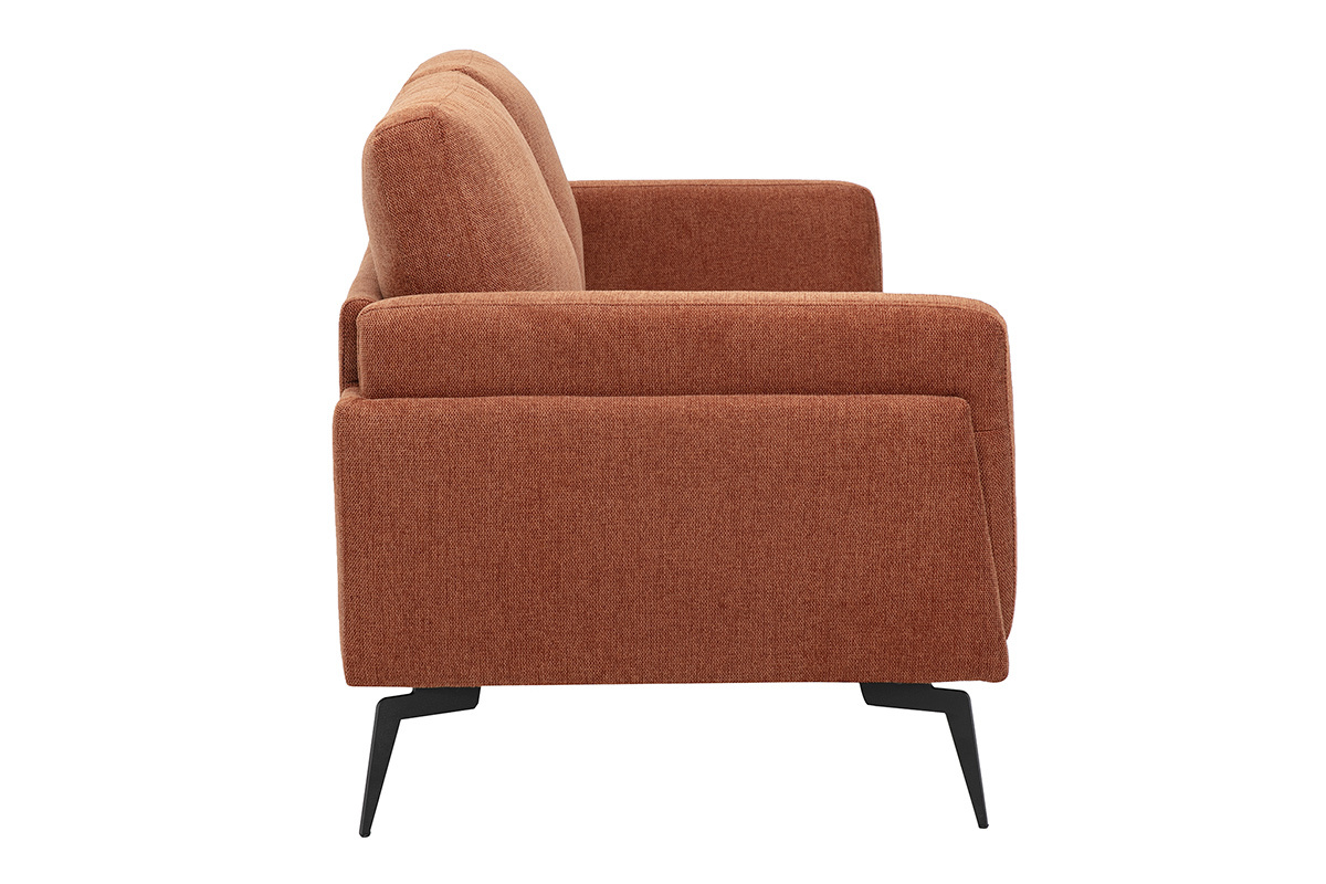 2-Sitzer-Designsofa aus Stoff mit strukturierter Samtoptik in gebranntem Erdeton, Seitenansicht.