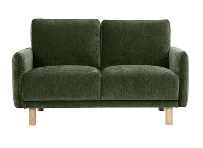 2-Sitzer Designsofa in Kaki-gr&uuml;nem Samteffekt-Stoff und hellem Holz BONO