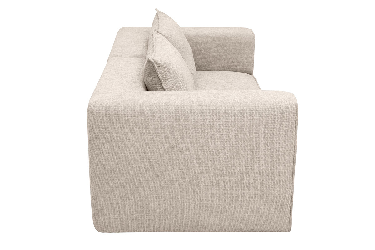Modulares 2-Sitzer-Sofa in Beige, Seitenansicht mit weichen Kissen.