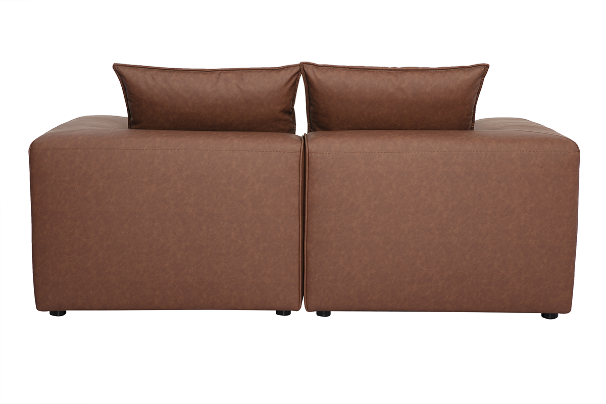 Modulares 2-Sitzer-Sofa aus braunem Leder FERGUS, R�ckansicht mit Kissen