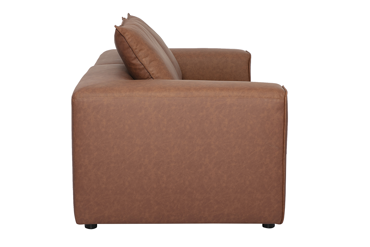 Modulares 2-Sitzer-Sofa aus braunem Leder, Seitenansicht.