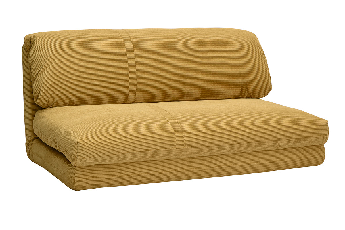 2-Sitzer Schlafsessel aus gelbem Curry-Cordstoff SPENCER