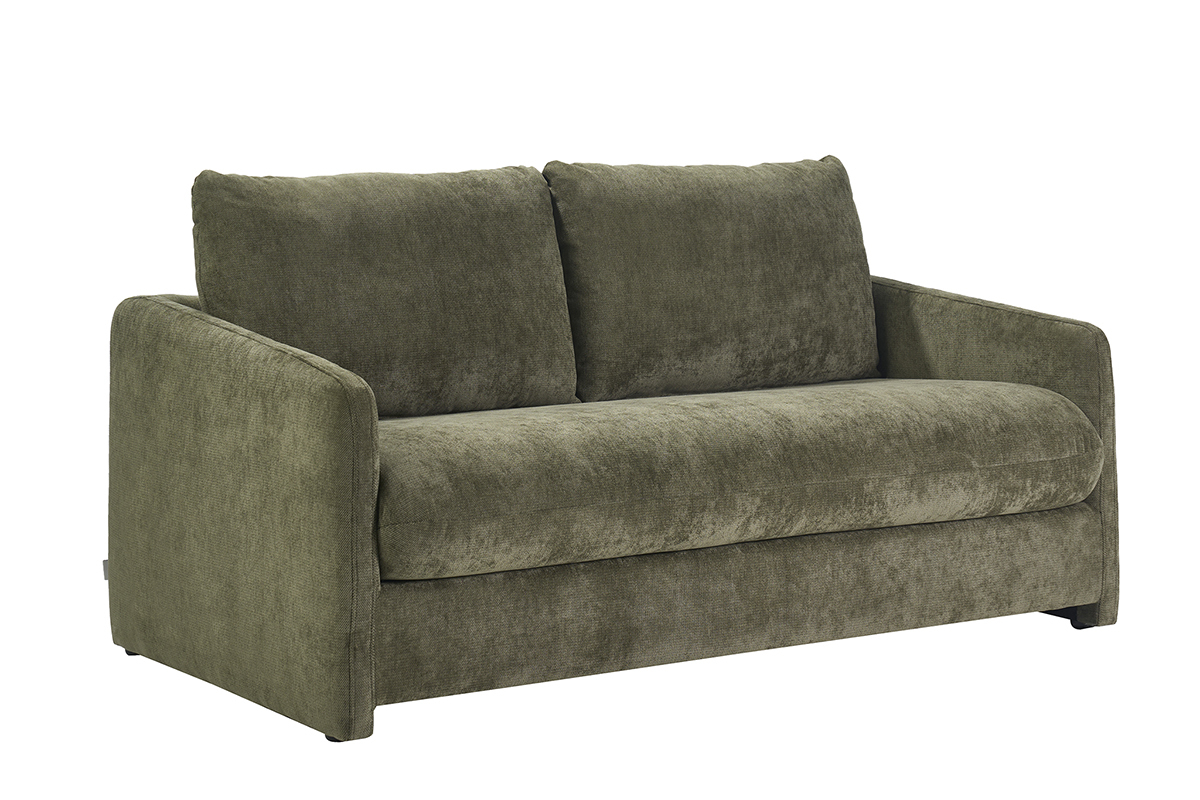 2-Sitzer-Schlafsofa aus Stoff mit strukturierter Samtoptik in Khaki-Gr�n, 3/4-Ansicht