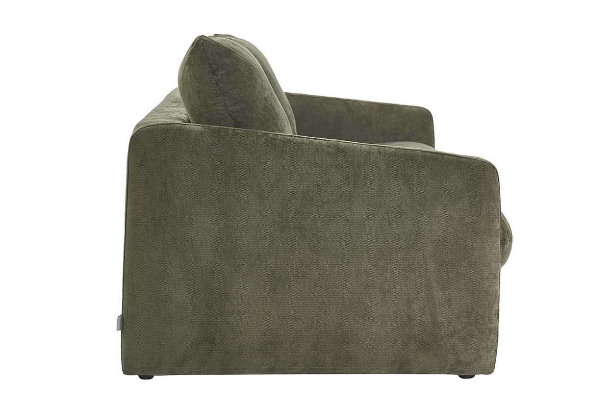 2-Sitzer-Schlafsofa aus Stoff mit strukturiertem Samteffekt in Khaki-Gr�n, Seitenansicht.