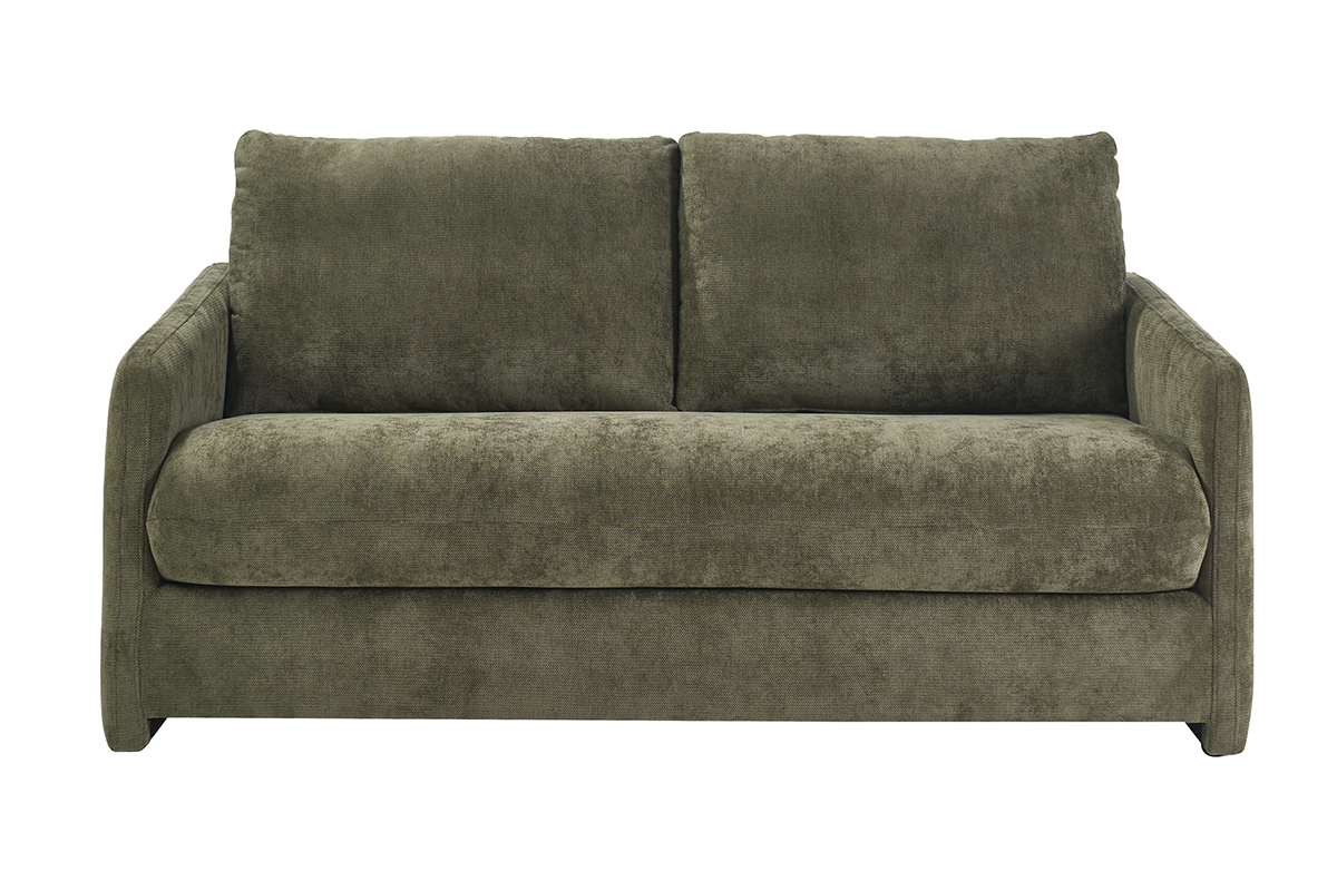 2-Sitzer-Schlafsofa aus Stoff mit strukturierter Samtoptik, khaki-gr�n, Frontansicht
