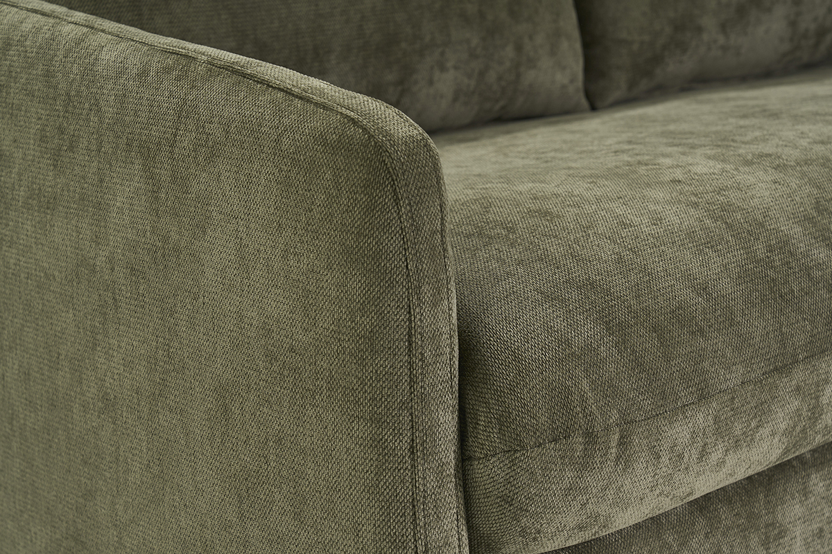 Detail des 2-Sitzer-Schlafsofas aus Stoff mit strukturierter Samtoptik in Khaki-Gr�n PAULIN