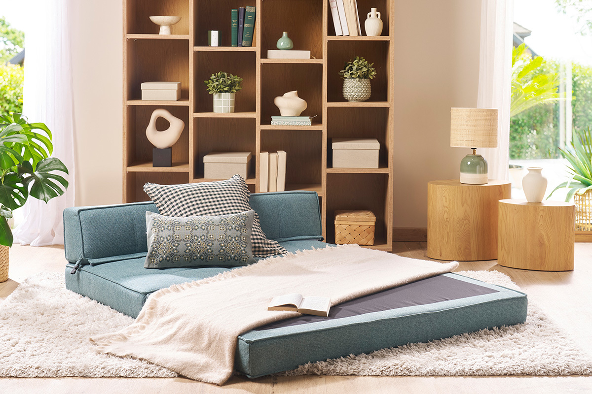2-Sitzer-Schlafsofa graugrner Stoff KATY