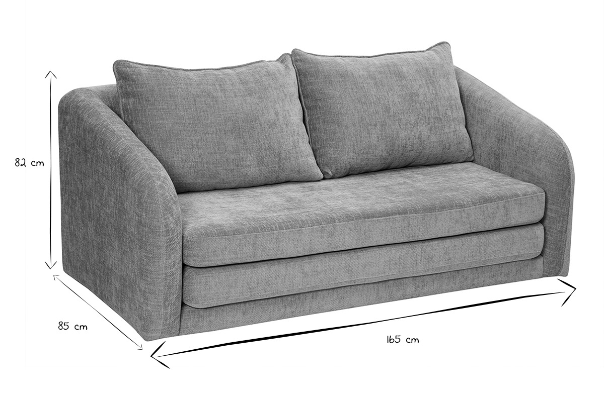 Abmessungen des 2-Sitzer Schlafsofas, L165 x B85 x H82 cm, in Schwarz und Wei.