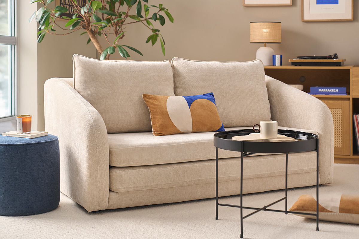 2-Sitzer Schlafsofa in grauem texturiertem Samt-Effekt Stoff MAHAUT