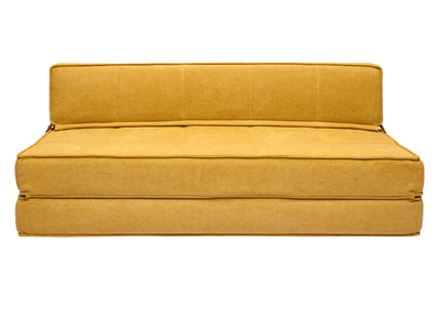 2-Sitzer Schlafsofa in senfgelbem Stoff mit Samteffekt KATY