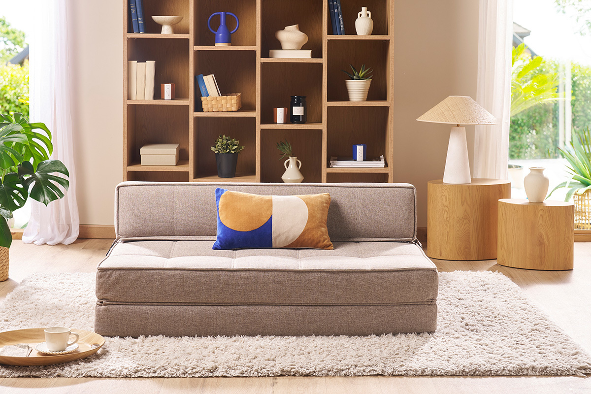 2-Sitzer-Schlafsofa taupefarbener Stoff KATY