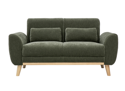 2-Sitzer-Sofa aus Samtstoff in Khaki-Gr&uuml;n und hellem Holz EKTOR