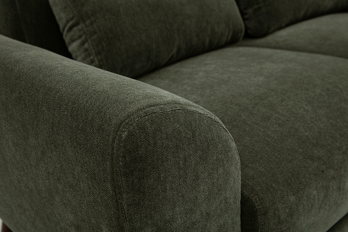 Detail des 2-Sitzer-Sofas aus Stoff mit strukturierter Samtoptik in Khaki-Gr�n, Nahaufnahme