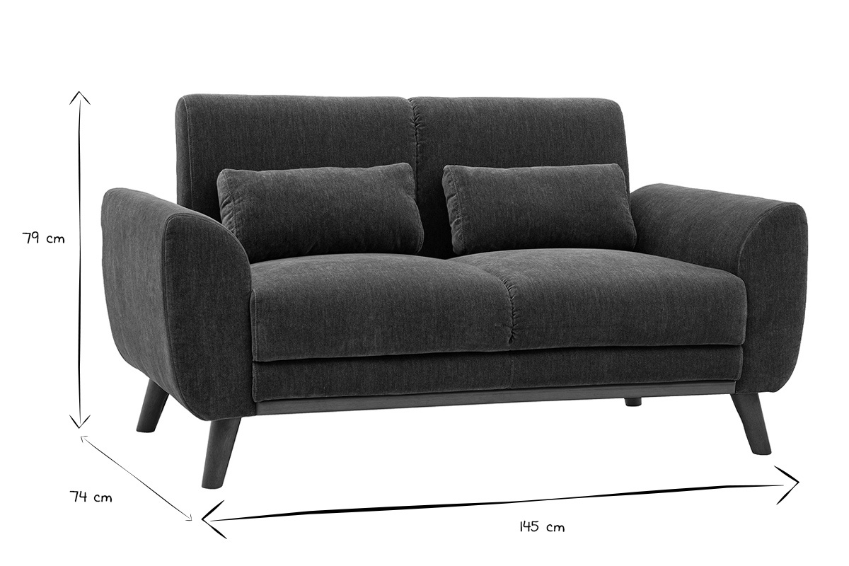 Abmessungen des 2-Sitzer-Sofas EKTOR in Schwarz und Wei�: 145 cm x 74 cm x 79 cm.