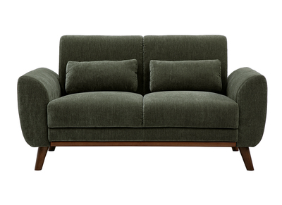 2-Sitzer-Sofa aus Stoff mit samtiger, strukturierter Optik in Khaki-Gr&uuml;n und dunklem Holz EKTOR