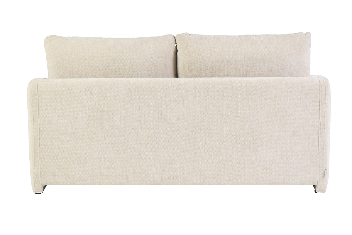 2-Sitzer-Sofa aus Stoff in beigem, strukturiertem Samteffekt, R�ckansicht.