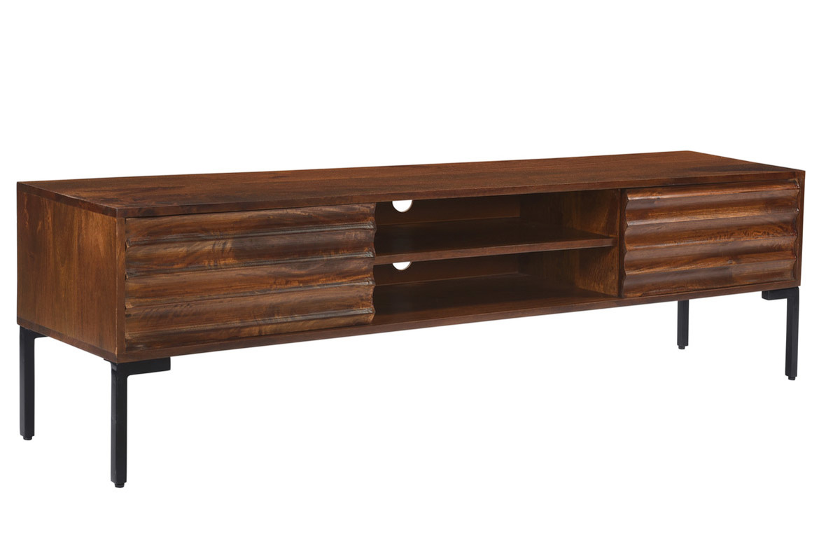 2-triges TV-Mbel aus massivem Mangoholz und Metall B160 cm ONDA
