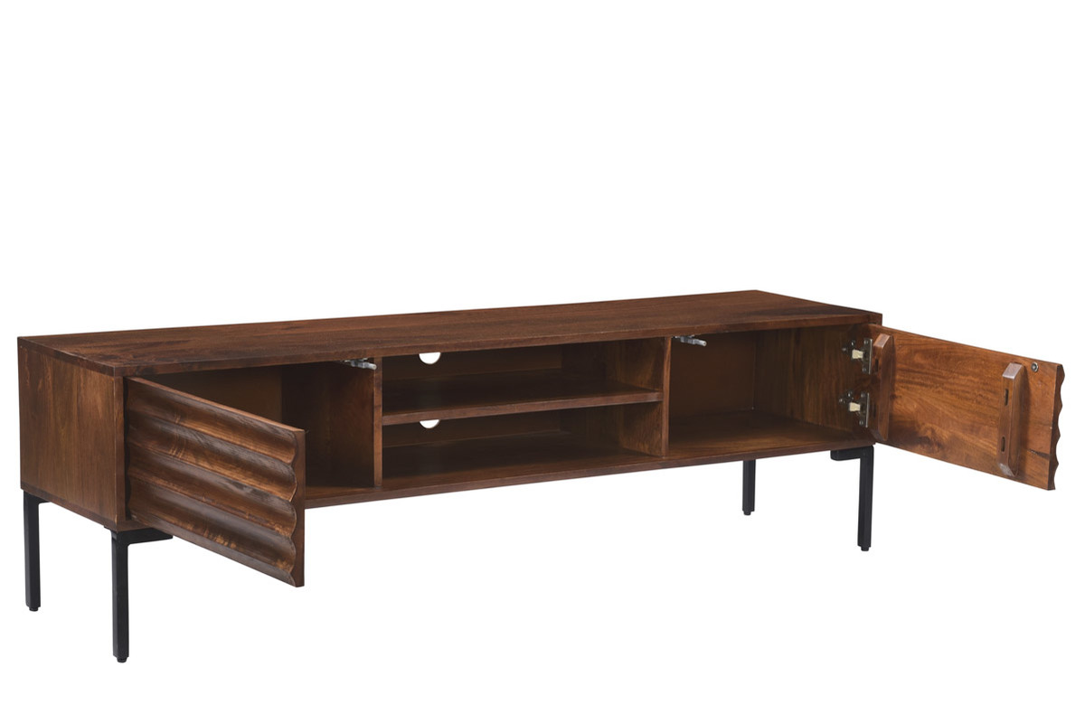 2-triges TV-Mbel aus massivem Mangoholz und Metall B160 cm ONDA