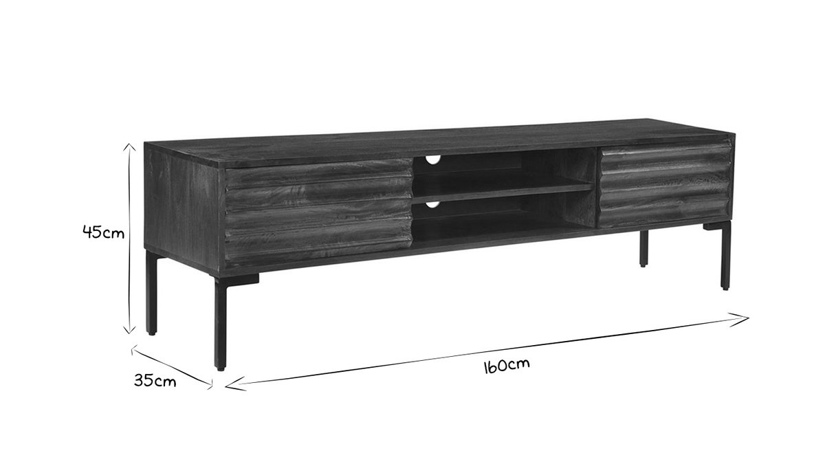 2-türiges TV-Möbel aus massivem Mangoholz und Metall B160 cm ONDA