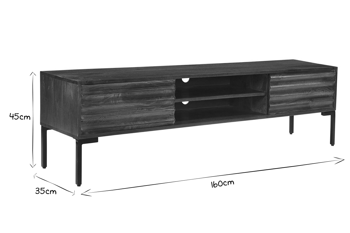 2-triges TV-Mbel aus massivem Mangoholz und Metall B160 cm ONDA