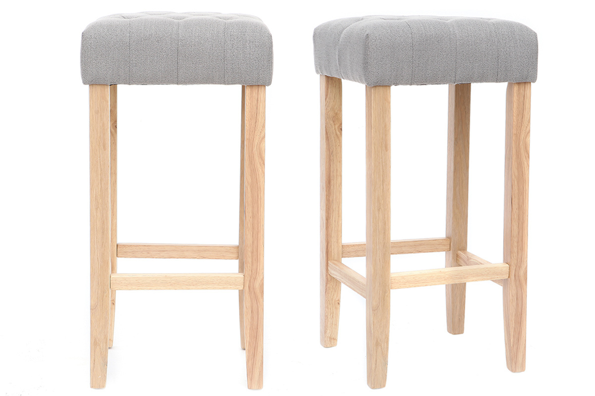 2er-Set Barhocker Hellgrauer Stoff H�he 75 cm RIVOLI