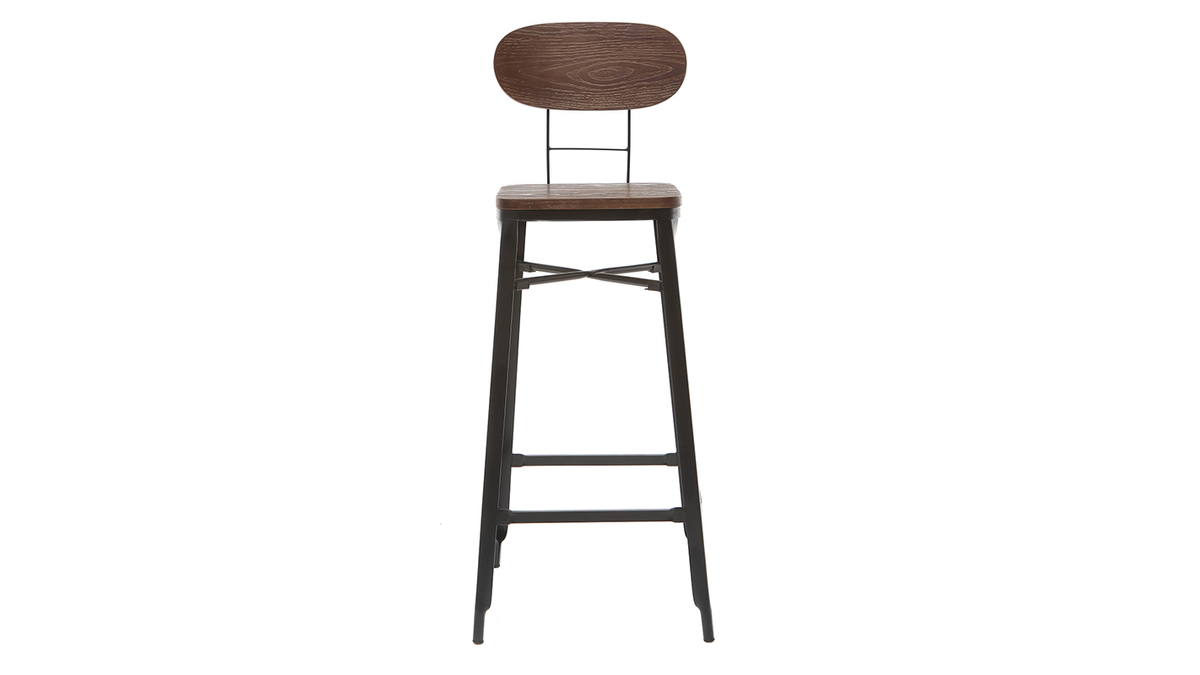 2er-Set Barhocker HOCKER aus Holz und schwarzem Metall Hhe 75 cm