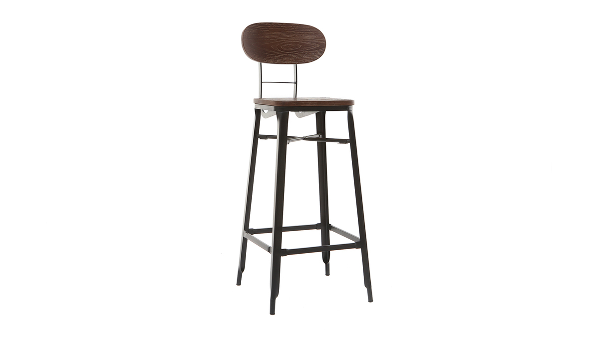 2er-Set Barhocker HOCKER aus Holz und schwarzem Metall Hhe 75 cm
