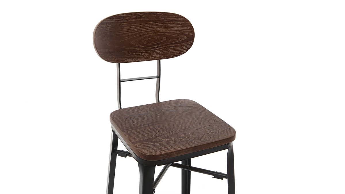 2er-Set Barhocker HOCKER aus Holz und schwarzem Metall Hhe 75 cm