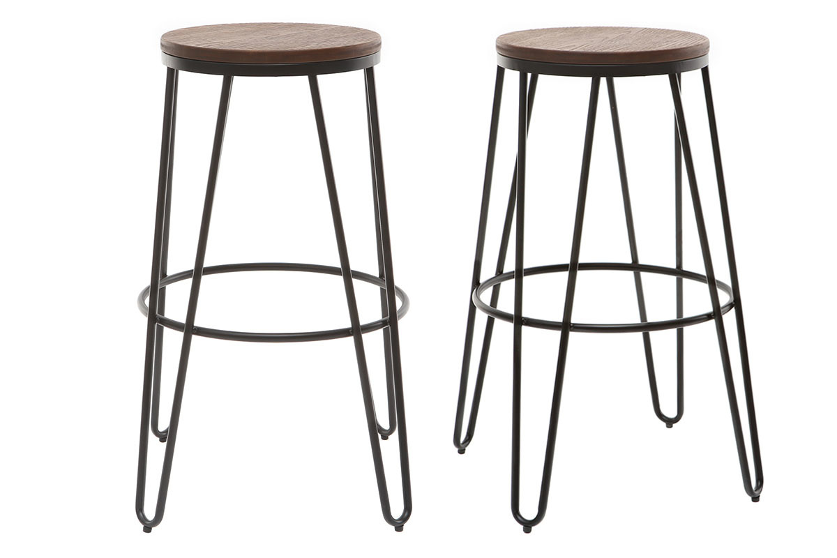 2er-Set Barhocker IGLA aus schwarzem Metall und Holz Hhe 75 cm